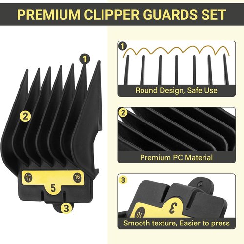 BaBylissPRO Clipper Guards - 8 Pack Replacement Set for FX870, FX880, FX825, FX673, FX899 | Adjustable Cutting Lengths 1/16'' to 3/4'', Black