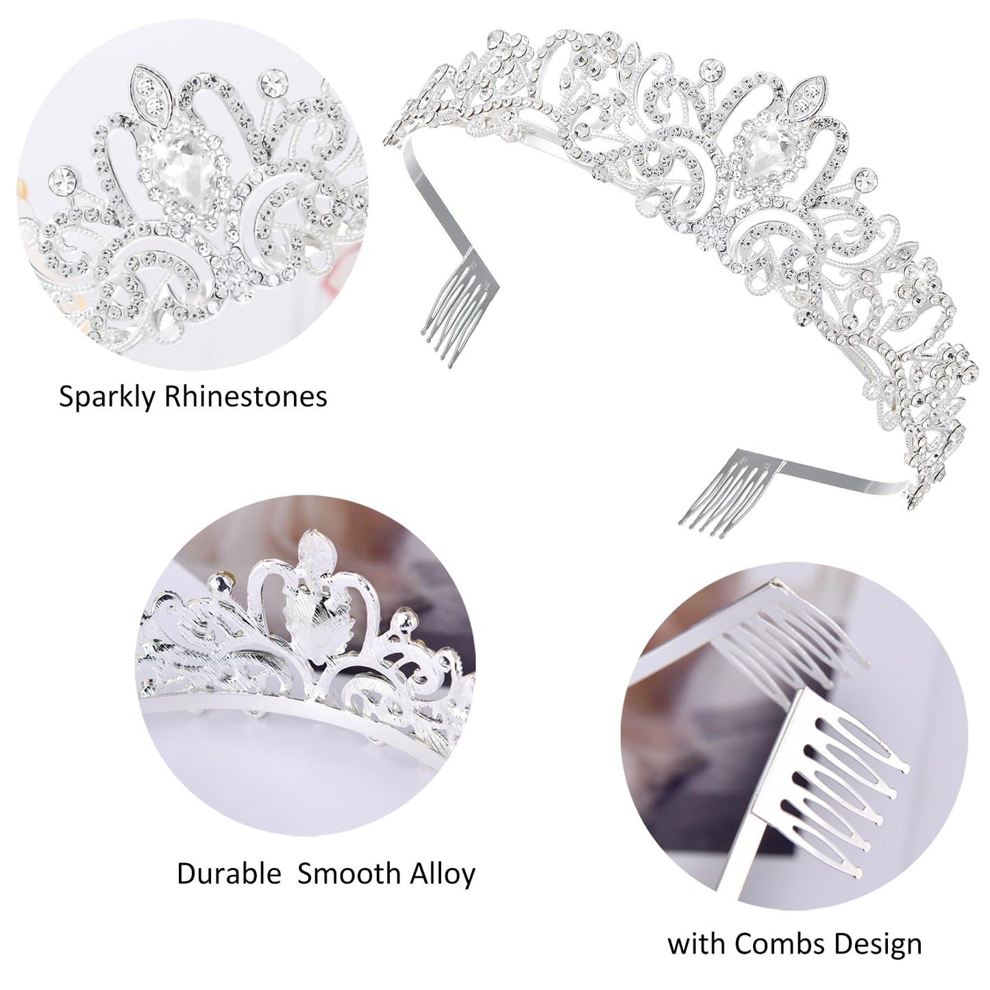 Silver Crystal Tiaras for Women Girls, 6Pcs Birthday Crowns Girl Tiara Headband Princess Fairy Bridal Wedding Crown Prom Pageant Party Hair Accessories Gift