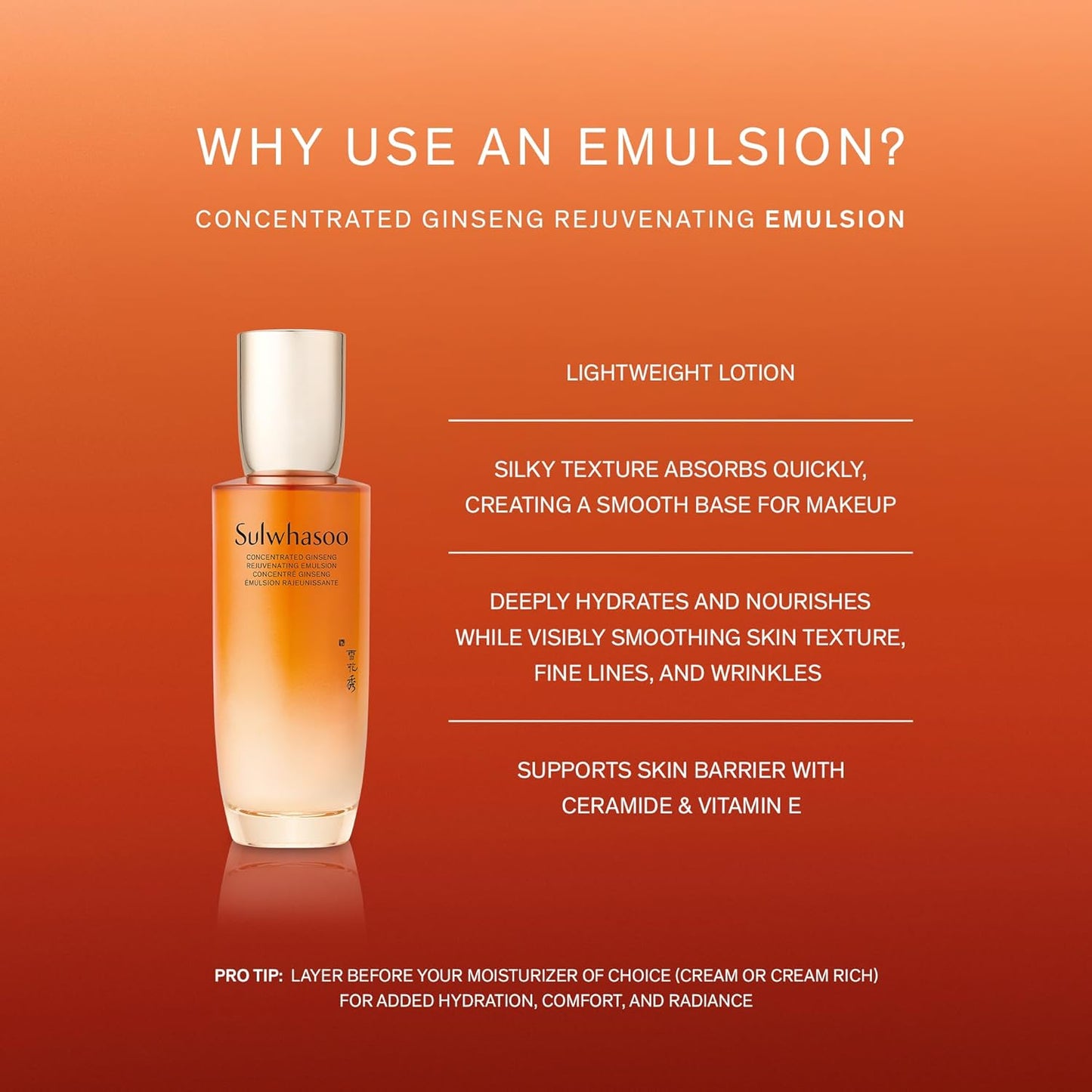 Sulwhasoo Concentrated Ginseng Emulsion - Hydrating Face Lotion with Peptides & Shea Butter, 4.22 fl. oz.