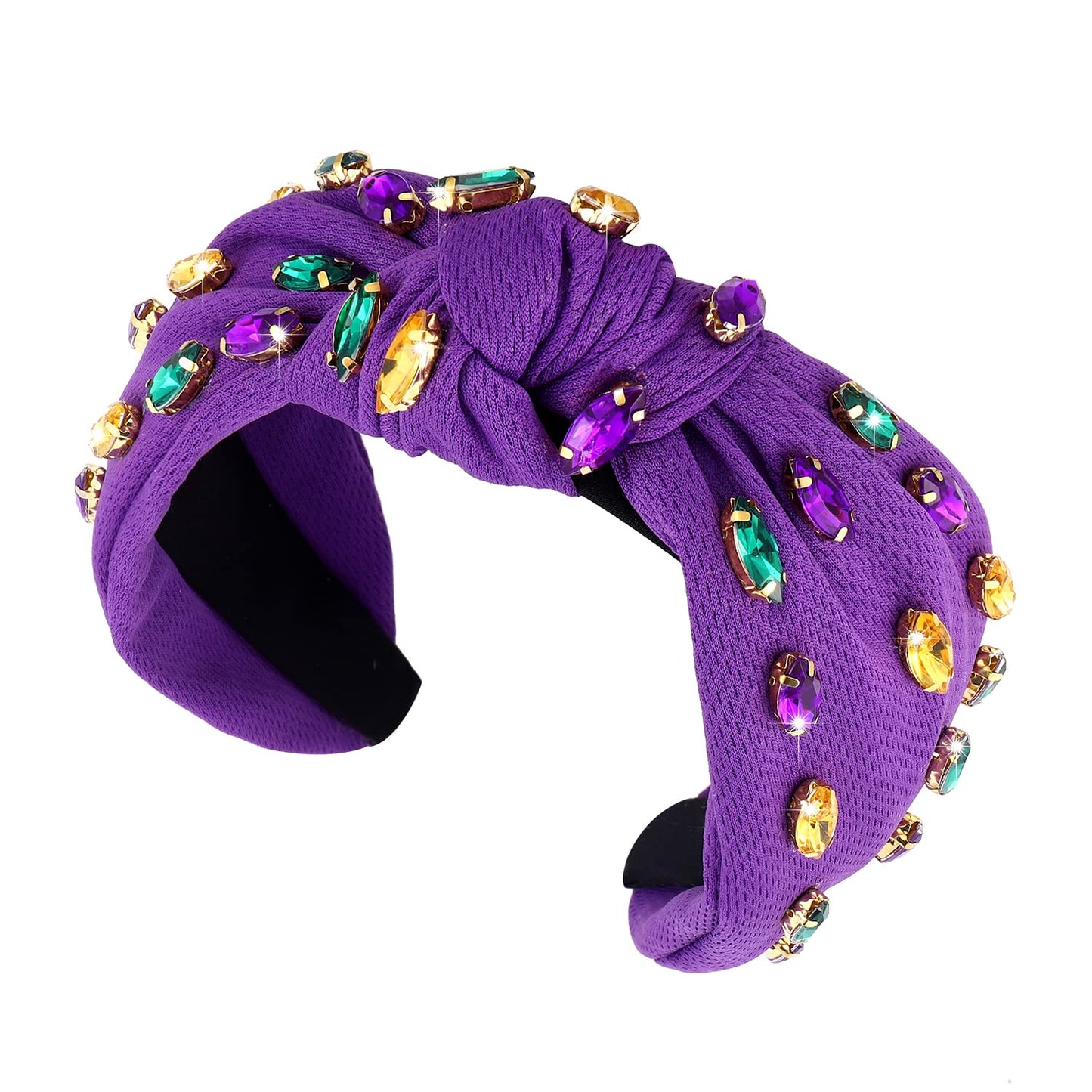 Mardi Gras Headband Rhinestone Cross Knotted Turban Hair Hoop Carnival Crystal Twist Velvet Wide Hairband Party Hair Accessory