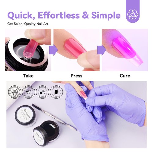 SAVILAND 30G Solid Nail Glue Gel: 2 PCS Gel Nail Glue for Acrylic Nails Strong Adhesive Solid Rhinestone Gel for Fake Nails Tips Women Home Salon DIY U V LED Lamp Cured