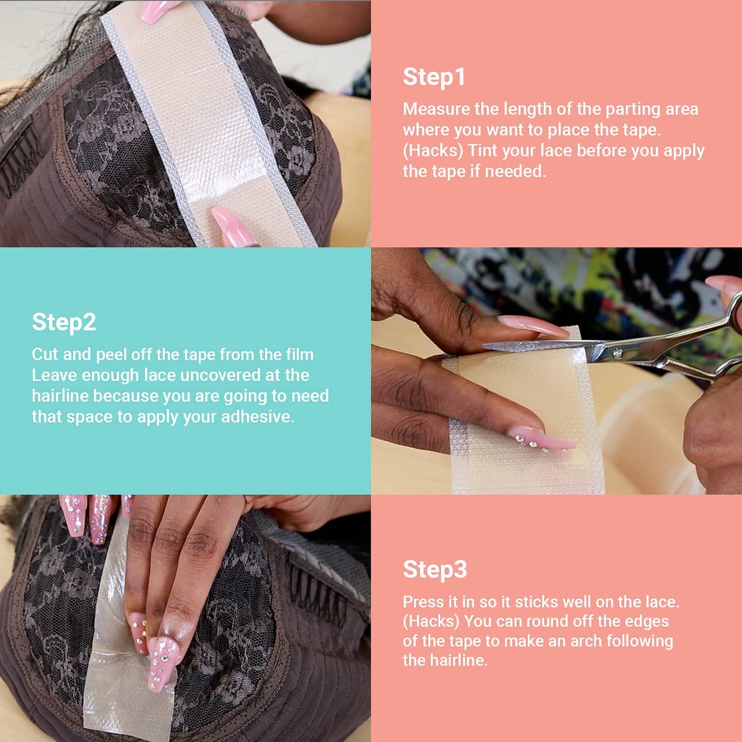 STUDIO LIMITED Lace Wig Grids and Knots Eraser Silicone Melting Tape, Bye Bye Lace Grid HD Natural Hide Cover Skinlike Durable Breathable Reusable Ultra-Thin Non-Slip Tape (Clear - 2 Pack)