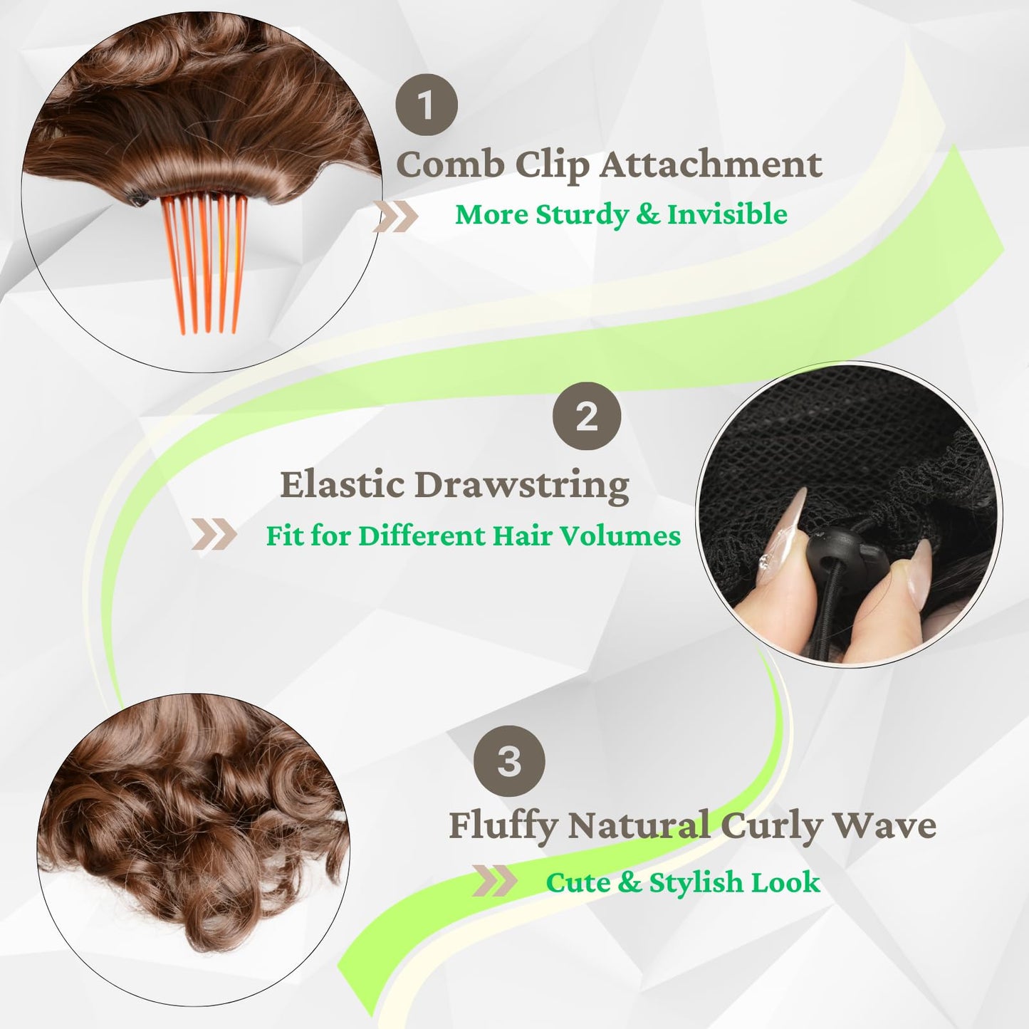 Bun Hairpiece Fully Short Comb Clip Drawstring Ponytail Bun with Comb Clip Synthtic Chignon Updo Hair Bun for Women Daily Party Use (Brown)