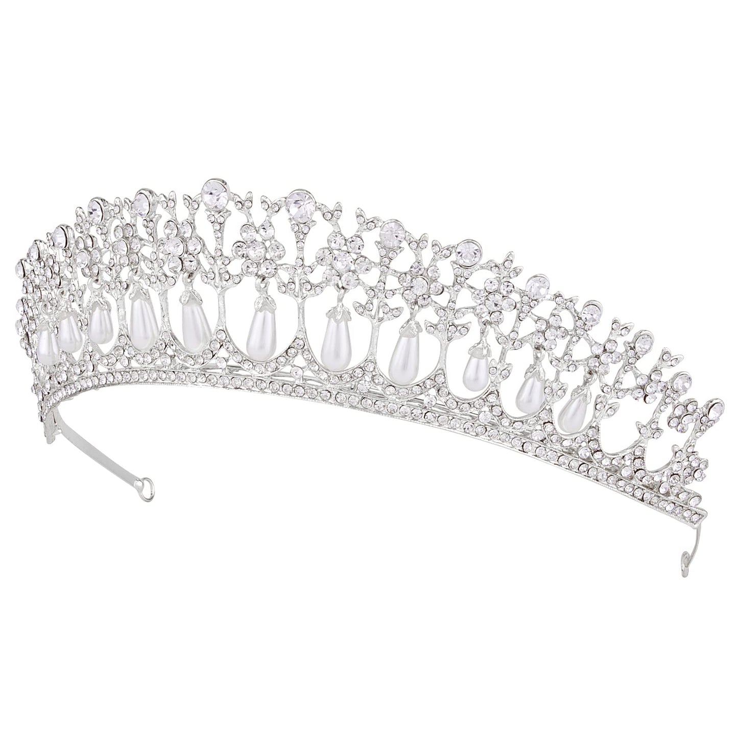 Vofler Wedding Tiara, Bride Pearl Crown - Silver Crystal Rhinestone Headband for Women Queen Ladies Flower Girls Bridal Birthday Pageant Prom Homecoming Halloween Princess Diana Costume Party