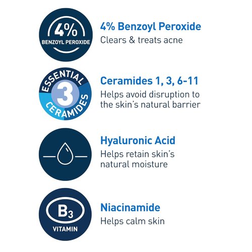 CeraVe Acne Foaming Cream Cleanser - 4% Benzoyl Peroxide Face Wash with Hyaluronic Acid & Niacinamide