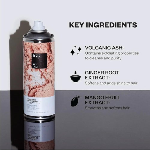 IGK Jet Lag Invisible Dry Shampoo - Weightless Formula with Volcanic Ash | Full + Travel Size 2 Pack