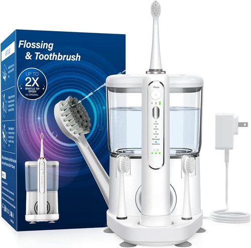 Electric Toothbrush by [Brand Name] | 3-in-1 Wireless Charging Flossing Toothbrush - 500ML Cordless Design, 5 Brush Modes & 3 Floss Speeds (White)