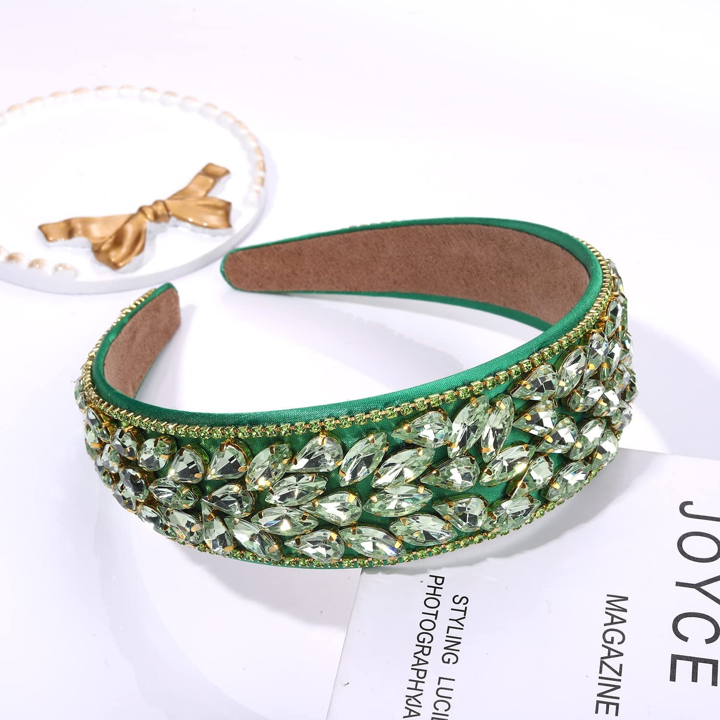 St.Patrick’s Day Headband Green Rhinestone Hairband Crystal Irish Green Lucky Party Hair Accessories for Women (C Green Crystal)