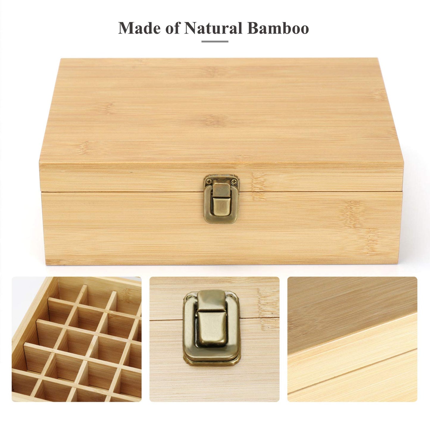 Pure Vie Essential Oil Bamboo Storage Box Travel Display Presentation, Holds 35 Bottles for 5, 10, 15ml - Aromatherapy Organizer Nail Polish Fragrance Container #1 - Keep Your Oils Safe & Space Saver