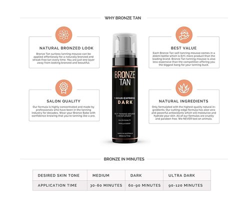 Bronze Tan Self Tanner Mousse Dark Self Tan Foam | Sunless Tanner for all Skin Tones | Salon Quality Fake Tan Vanilla Scented Best Sellers (200 ml/ 6.7 oz)