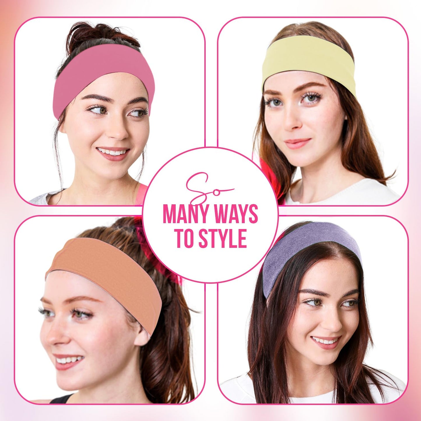 Styla Hair Headbands for Women Stretch Fashion Jersey Headbands 10 Pack Non-Slip Head Wraps Great for Spa, Sports, Yoga, Pilates, Running, Gym Headband, Workouts - Pastel Light