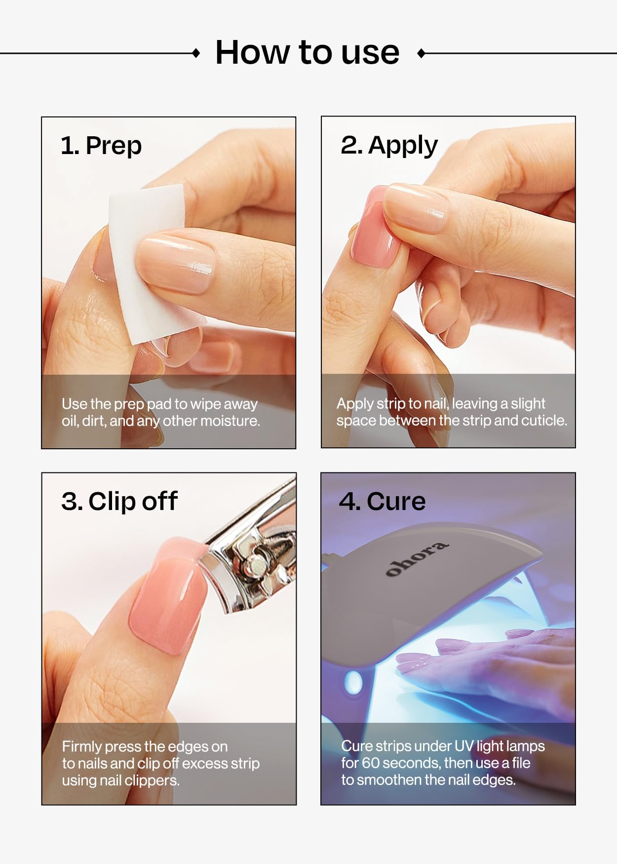 ohora Semi Cured Gel Nail Strips (N Sparkle Glam) - Nude, Glitter, Works with Any UV/LED Lamps, Salon-Quality, Long Lasting, Easy to Apply & Remove - Includes 2 Prep Pads, Nail File & Wooden Stick