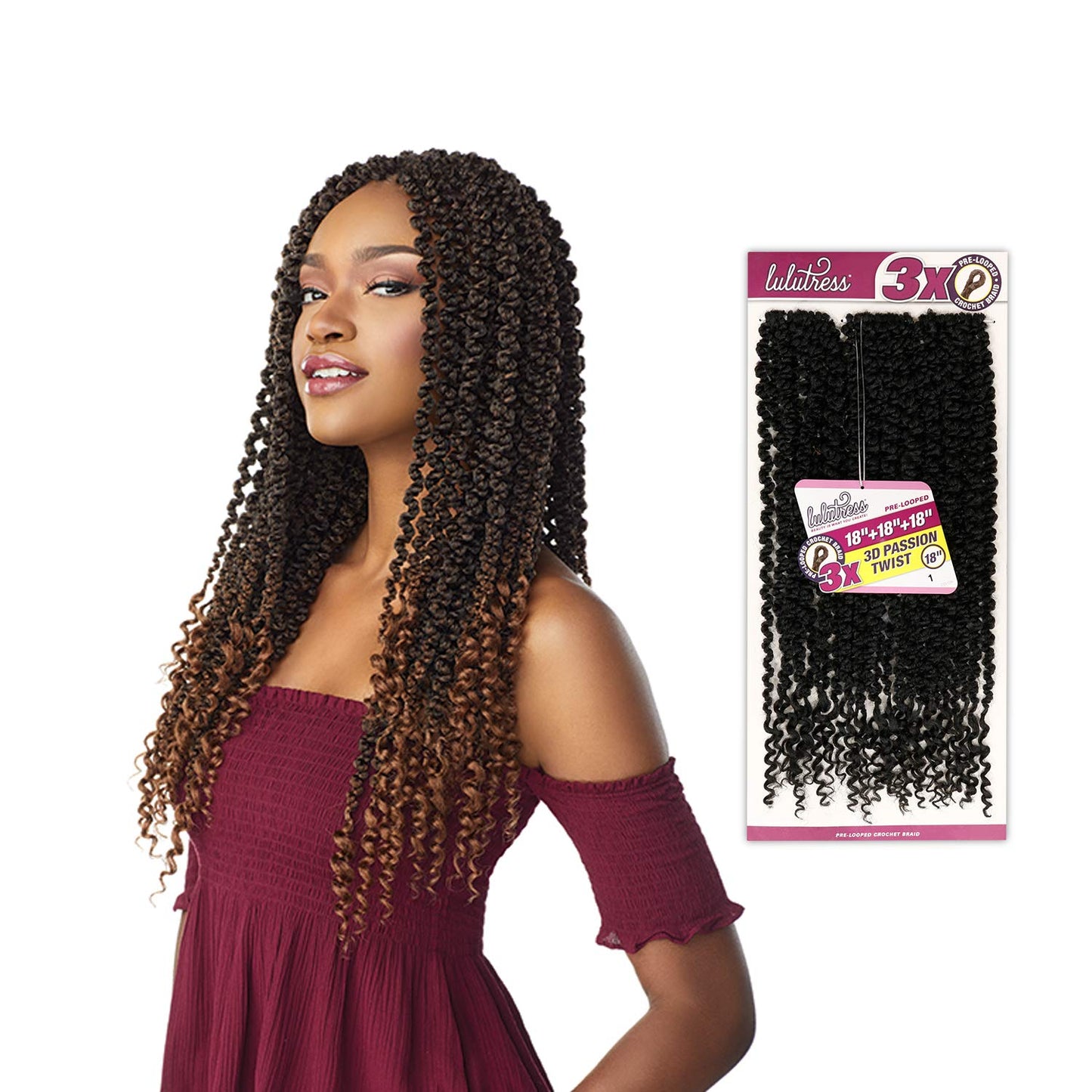 Sensationnel Crochet braids Lulutress 3X Pre-Looped 3D Passion Twist 18" (1-PACK, 1B)