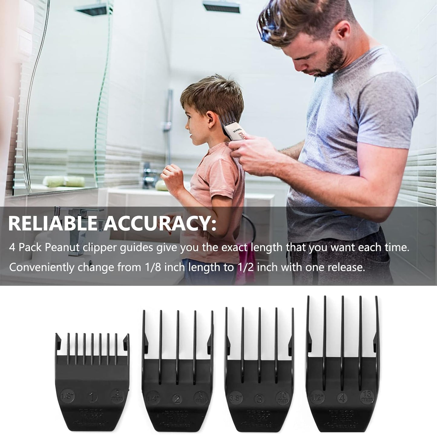 Skiennix Professional Peanut Clipper Guards - 4-Piece Trimmer Cutting Guide Set | Compatible with Wahl Peanut Blade, Black