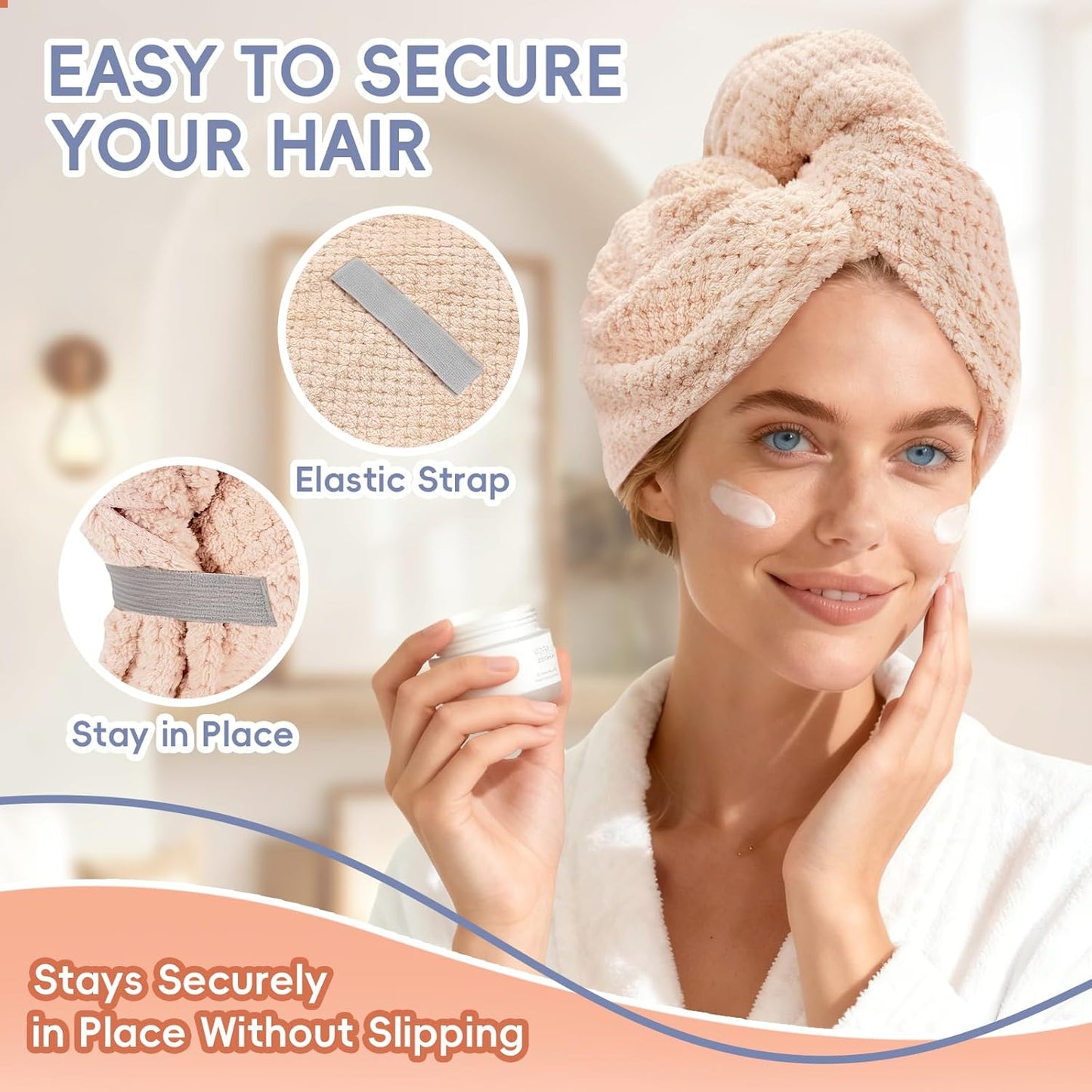 Skiennix Large Microfiber Hair Towel - Super Soft & Quick Dry for Curly Hair | 24''x40'' (Pink)