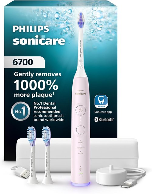 Philips Sonicare 6700 Series Electric Toothbrush - Advanced Sonic Technology, Pressure Sensor, 9 Modes, Light Pink