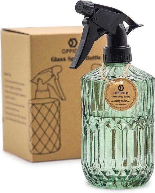 OFFIDIX Fine Mist Plant Mister - Handheld Glass Spray Bottle with Adjustable Nozzle | 0.43L/15.17oz Light Green