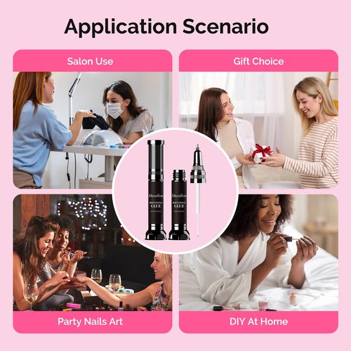 MelodySusie 2Pcs Nail Rhinestone Glue, 3D Gel Nail Art Design Strong Adhesive Nail Gem Glue with Brush Pinpoint Nail Charms Gems Jewelry Decoration DIY Manicured at Home Cured Need