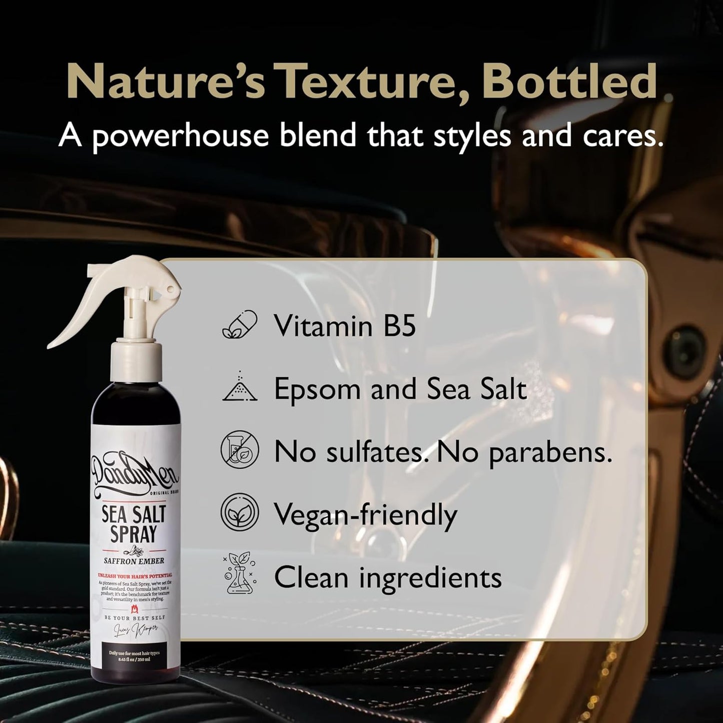 Sea Salt Spray for Men - Texturizing & Volumizing Hair Spray for Beachy Waves | Saffron Ember, 1-Pack