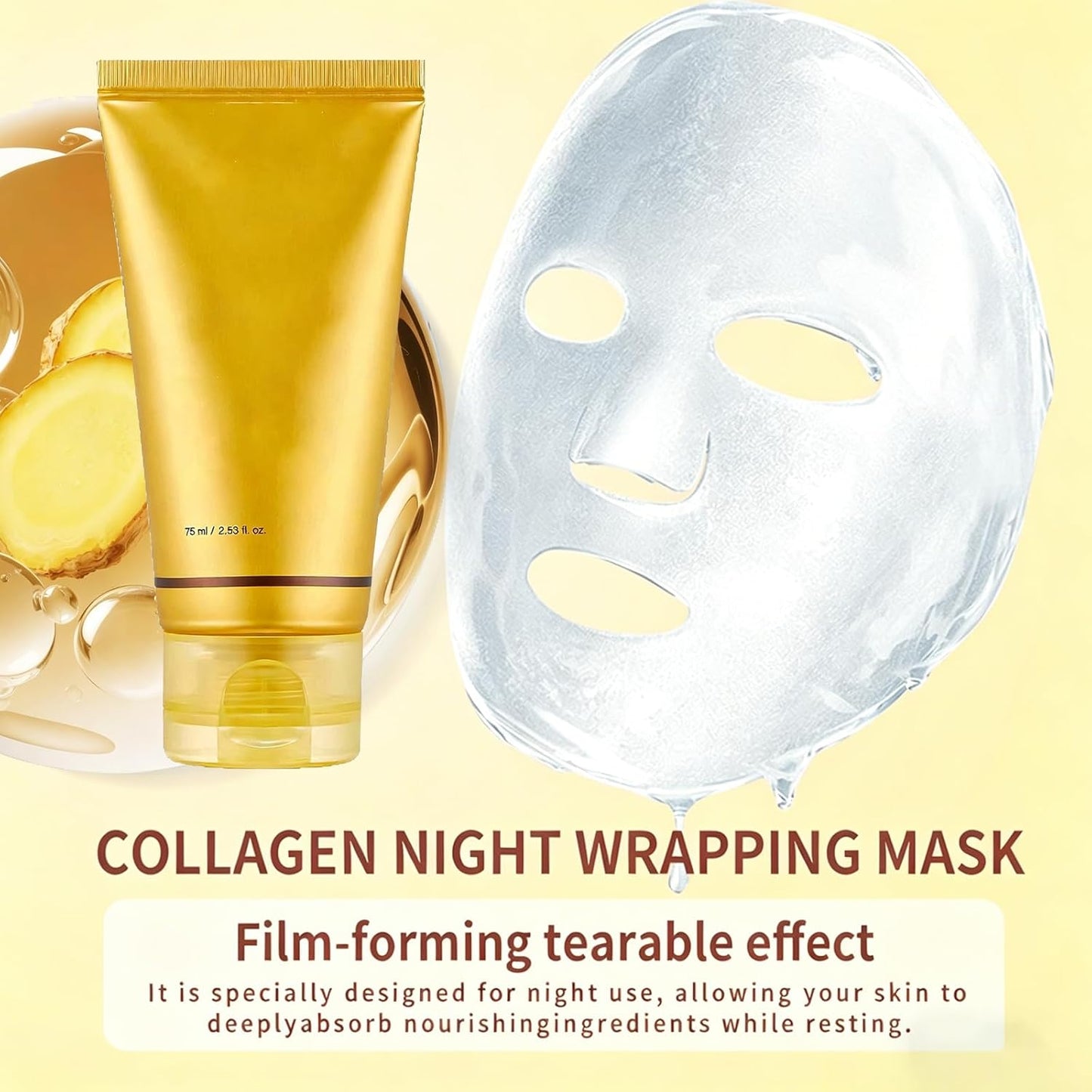 Skiennix Collagen Night Mask - Hydrolyzed Peel-Off Formula for Firming & Hydration | Reduces Fine Lines & Dullness