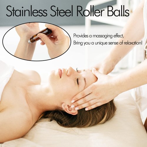 6 Pack Essential Oil Roller Bottles - 10ml Amber Glass Roll-On Bottles with Stainless Steel Roller Balls, Labels, 1*Openers, 1*Funnels, 1*Dropper