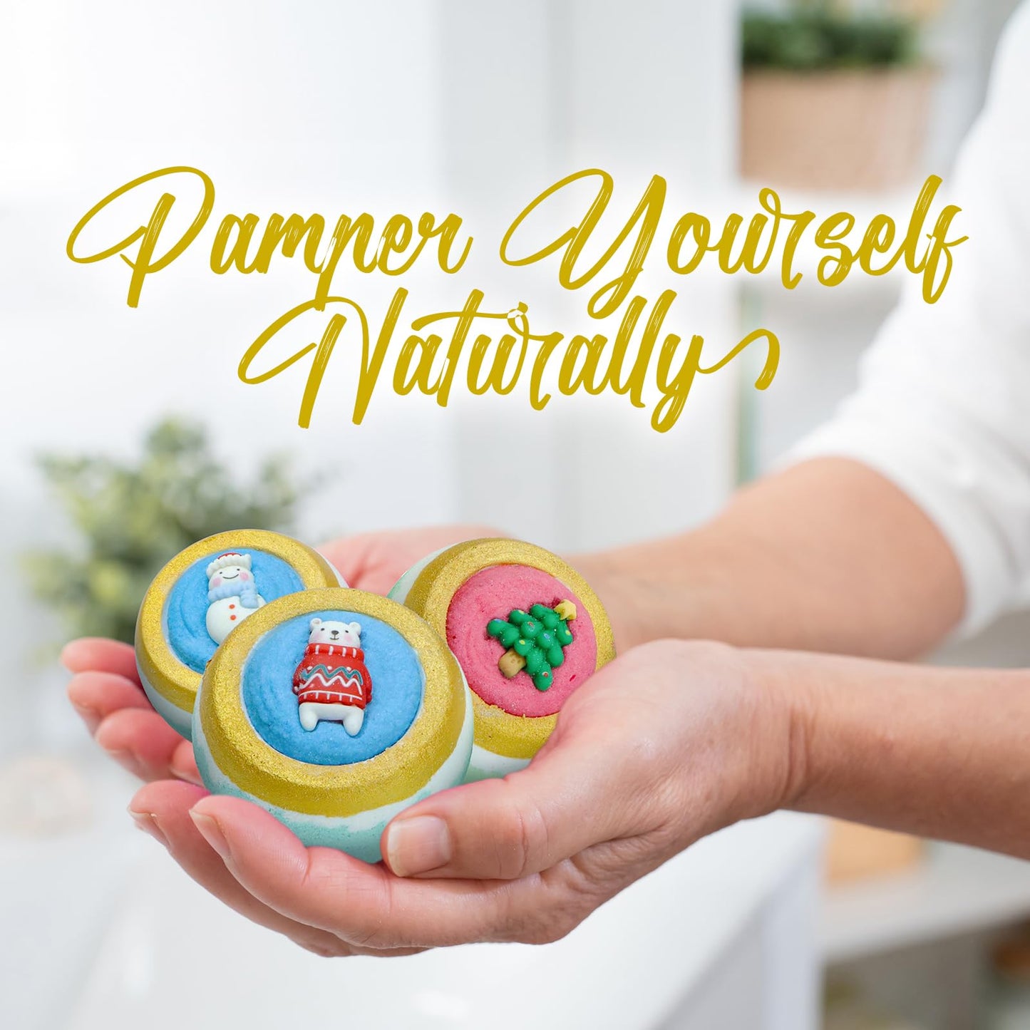 Pursonic Bath Bombs Gift Set - 4 Pcs Essential Oils Bath Bombs for Women - Spa Fizzies for Relaxation Christmas Gifts for Women (Berry Bliss, Holiday Cheer, Peppermint, Winter Wonderland)