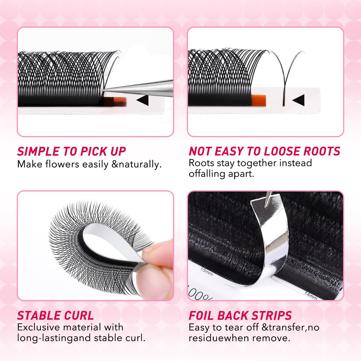 3D W Shape Eyelash Extension Natural Soft Volume 0.07mm D curl 15mm Premade Fans Faux Mink Matte Black Cluster 12 rows