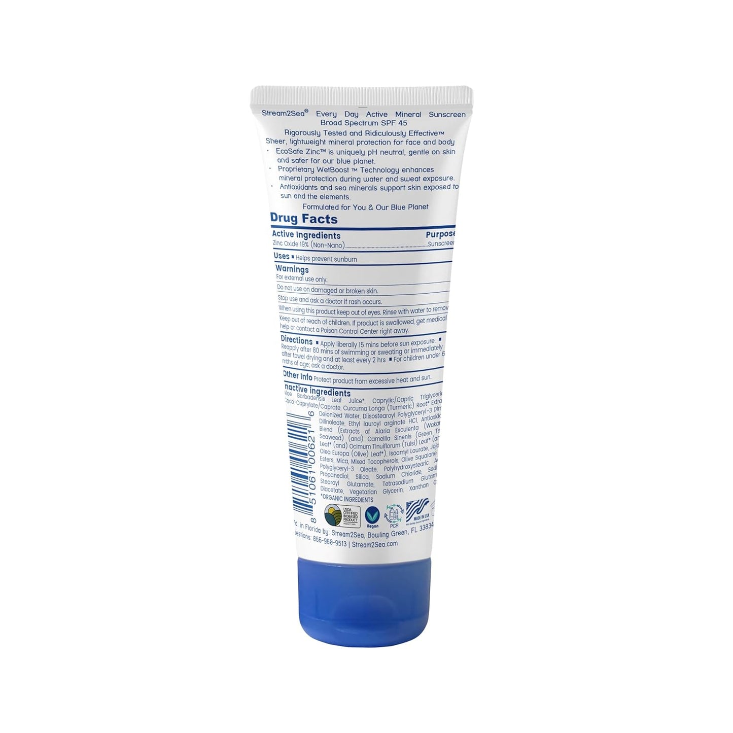 Stream2Sea SPF 45 Mineral Sunscreen - Biodegradable & Reef Safe | 2.5 Fl Oz Non-Greasy Protection for Face & Body