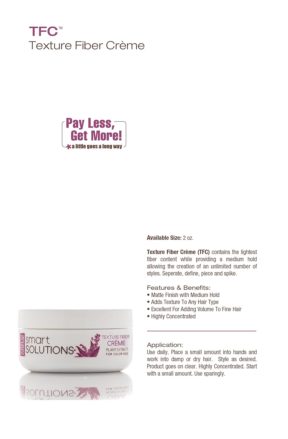 SMART SOLUTIONS Texture Fiber Creme - Ultra Control for Short Hair | 2 oz with Natural Shine