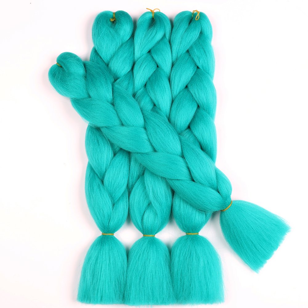 Sharopul Original Jumbo Braids Hair Extension can shrink in hot water profession at box braids 3pcs Pure Solid Cyan Blue Color 24inch 100g/pc For Twist Box Braiding Hair (cyan blue)