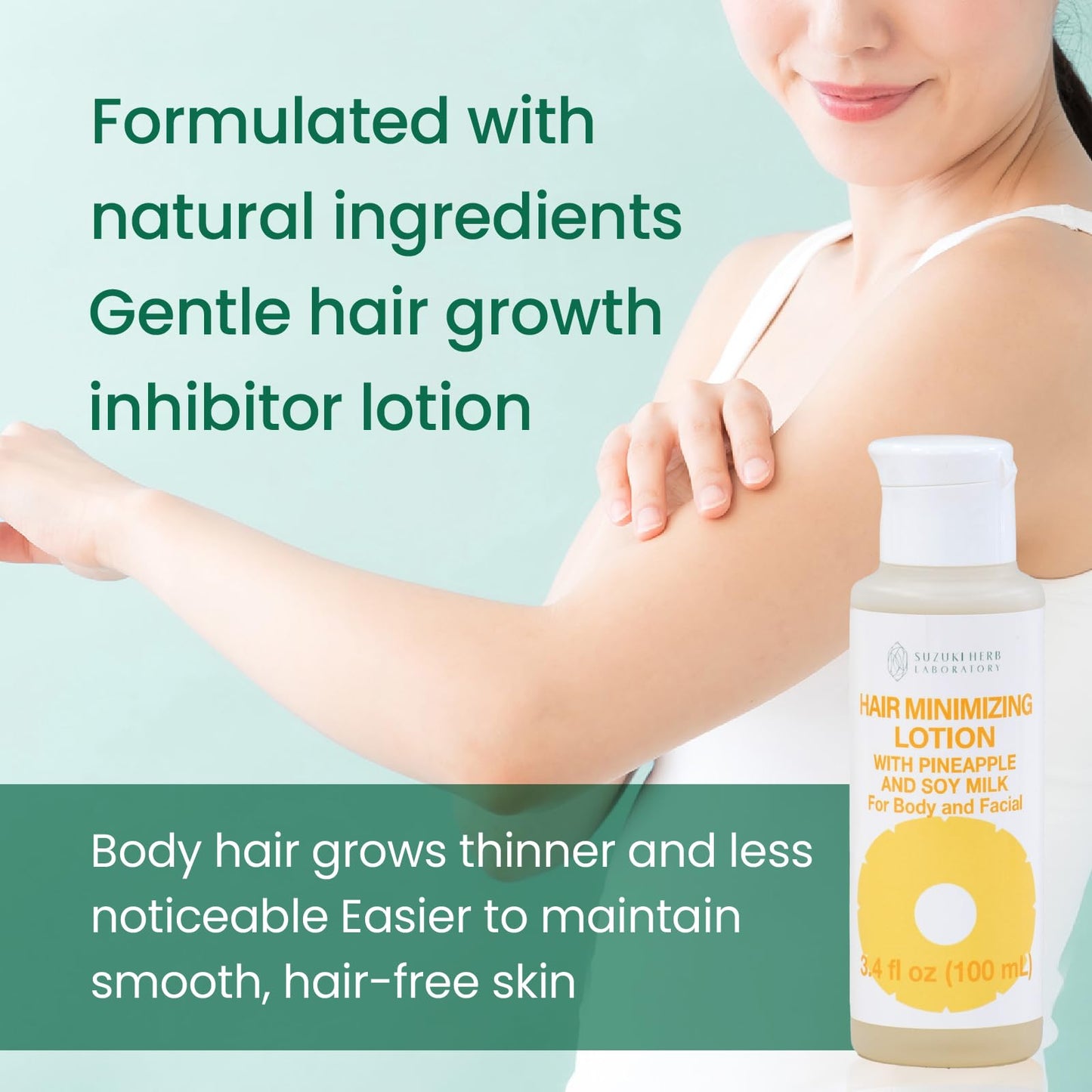 SUZUKI HERB LABORATORY Hair Removal Cream (8.1 OZ / 230g) and Hair Minimizing Lotion (3.52 FL. OZ / 100mL) with Pineapple and Soymilk for Sensitive Skin, Made in Japan