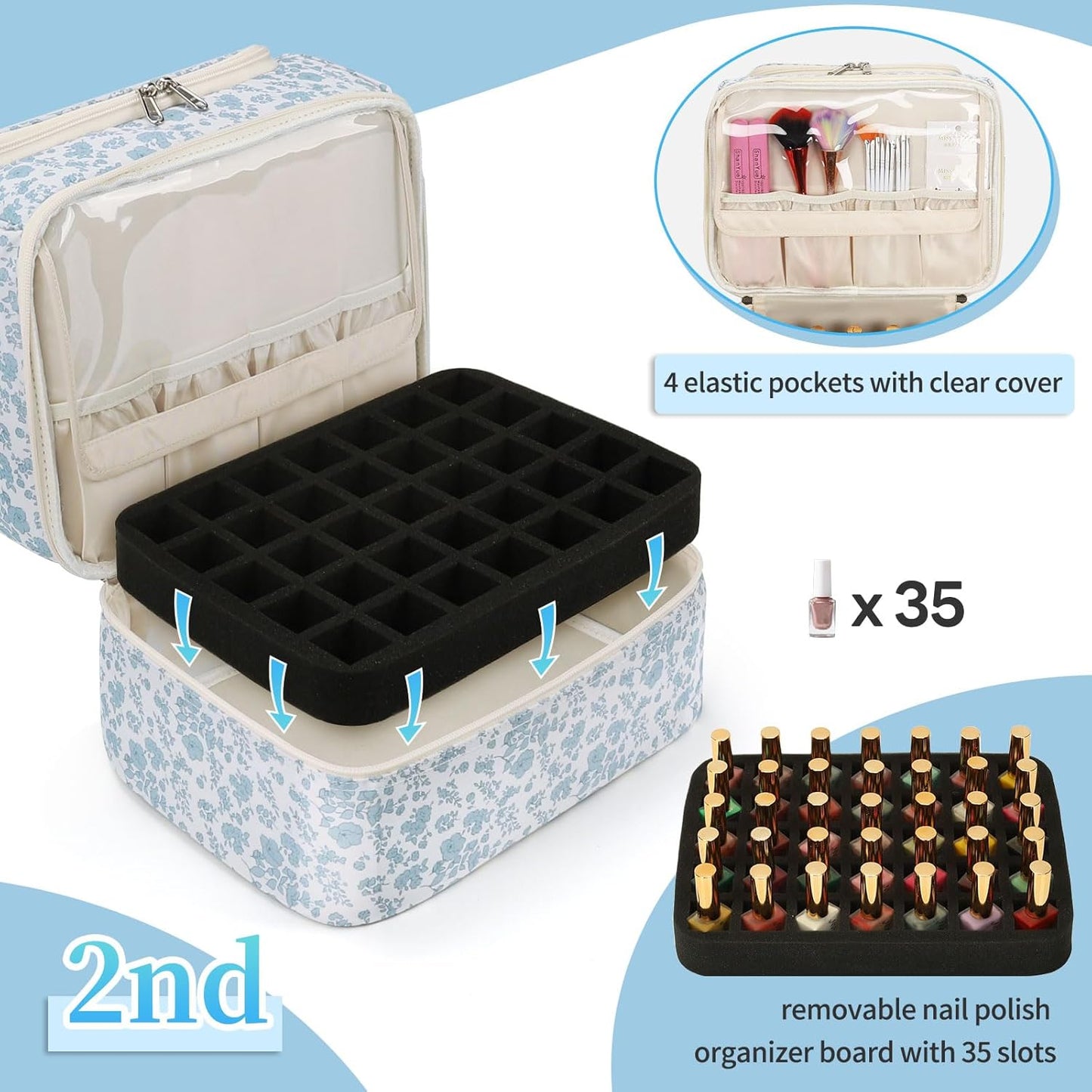 CUBETASTIC Nail Polish Organizer - Travel Storage Case for 45 Bottles & Nail Lamp | Perfect for Nail Techs