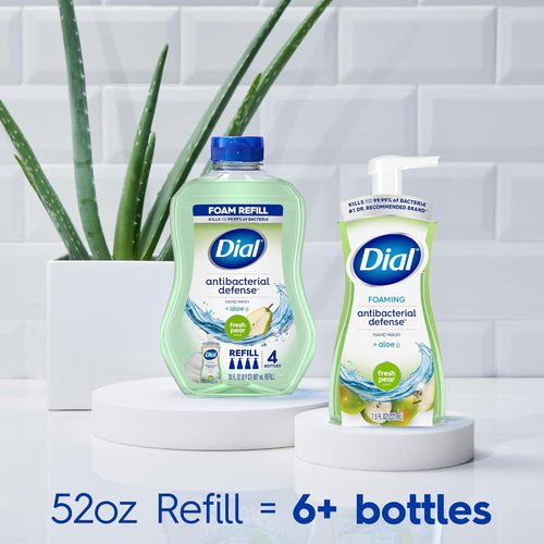 Dial Antibacterial Foaming Hand Soap - Fresh Pear Scent, 52 Fl Oz Refill for Ultimate Cleanliness