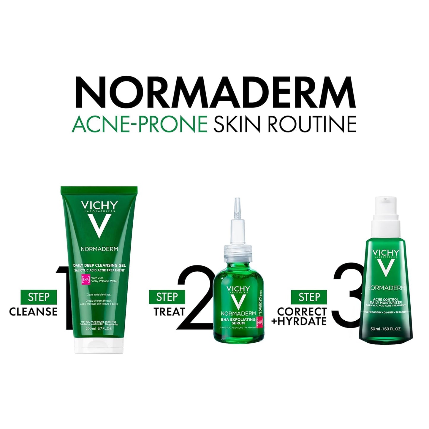 VICHY Normaderm Acne Control Moisturizer - Oil-Free Formula with 2% Salicylic Acid & Vitamin C | Targets Blemishes & Enlarged Pores
