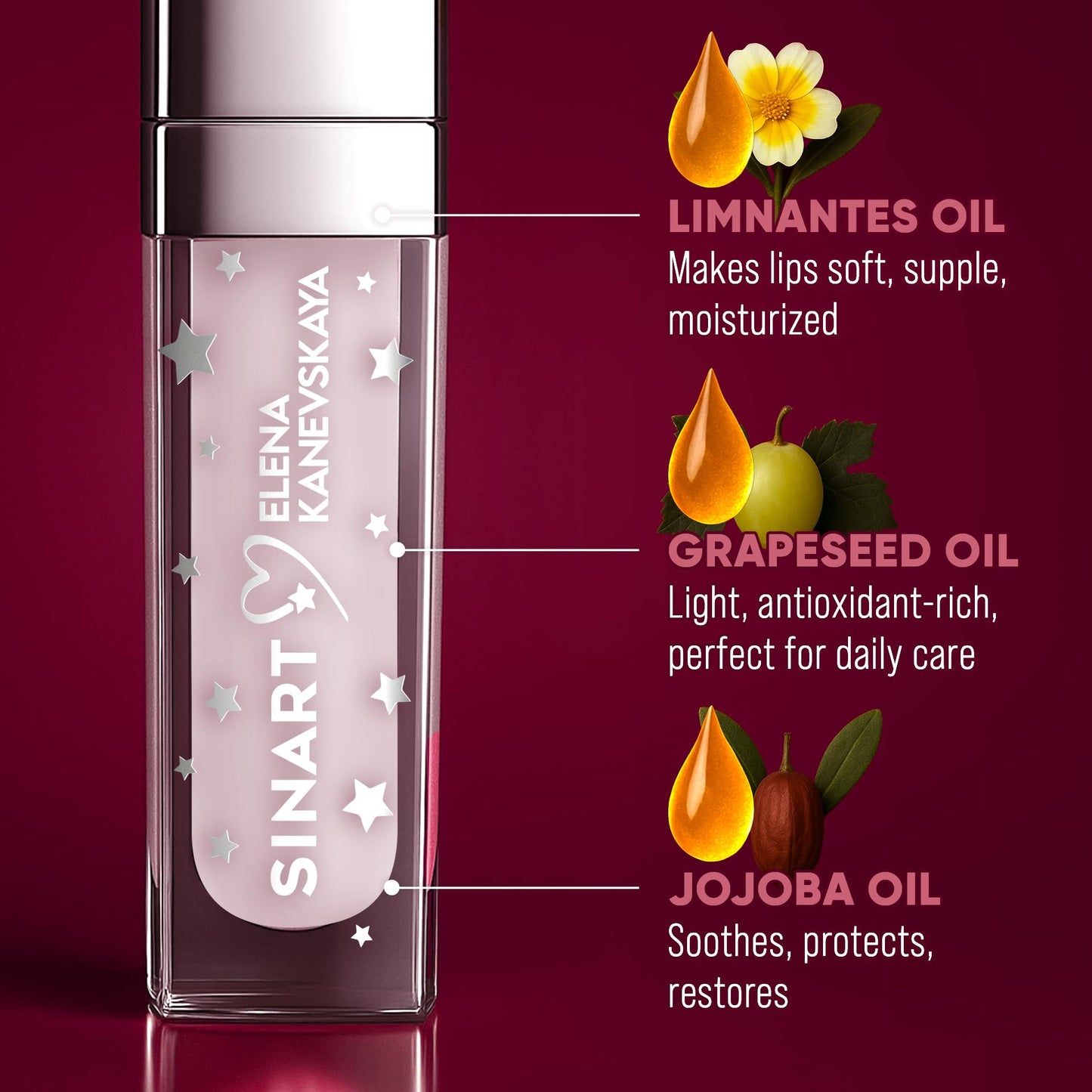 SINART Epic Lip Oil, Moisturizing Lip Treatment, Non-Sticky Formula Lip Gloss,High Shine Finish