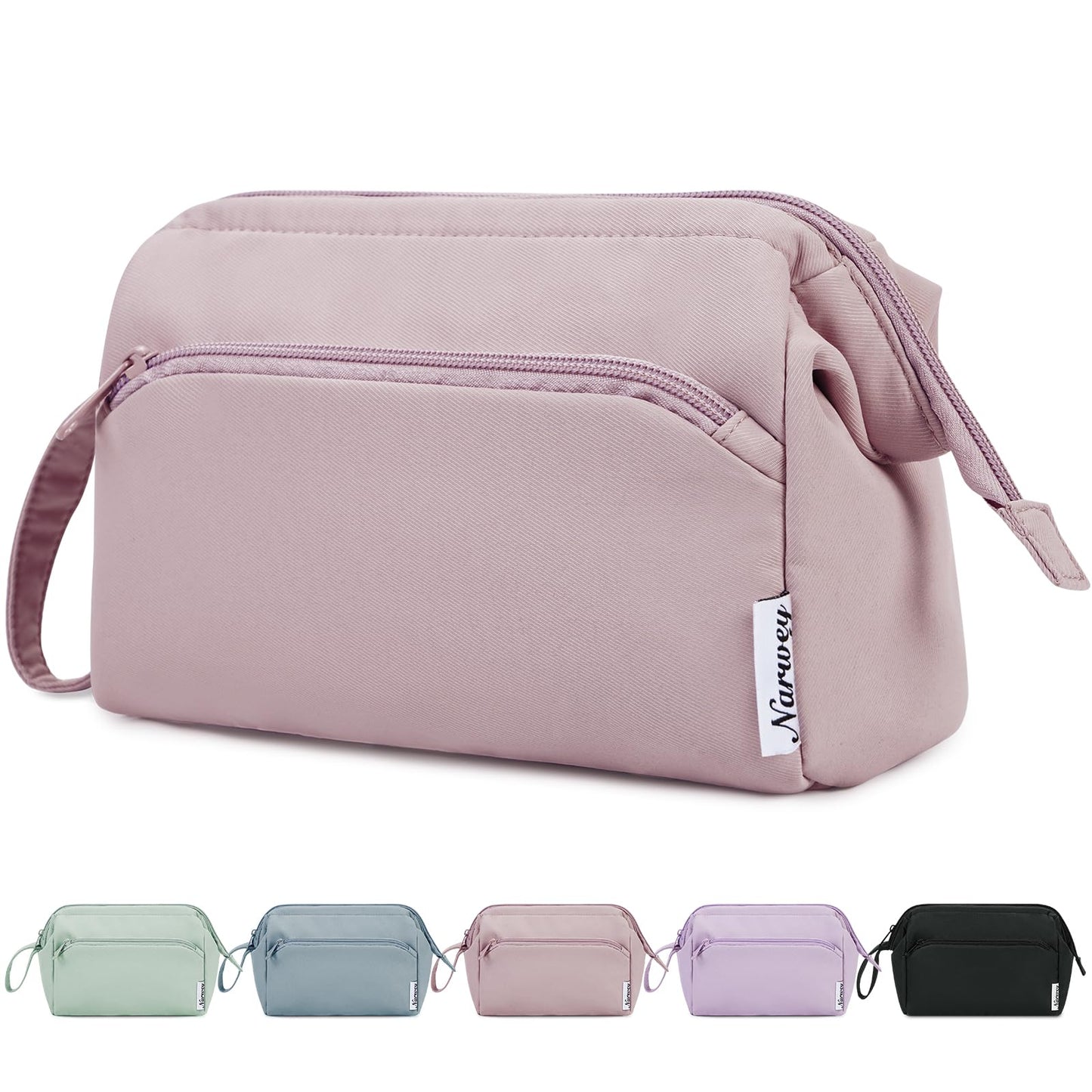Narwey Large Makeup Bag Women Wide-open Make up Bag Travel Cosmetic Bag Organizer Toiletry Bag for Cosmetics Toiletries Accessories (Dusty Rose)