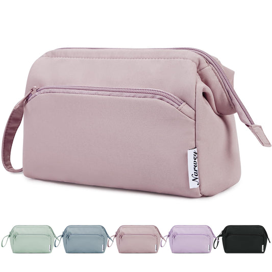 Narwey Large Makeup Bag Women Wide-open Make up Bag Travel Cosmetic Bag Organizer Toiletry Bag for Cosmetics Toiletries Accessories (Dusty Rose)