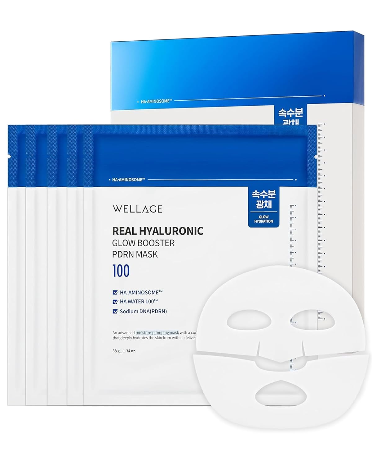 WELLAGE Real Hyaluronic Glow Booster Hydrogel Face Sheet Mask - Overnight Moisture & Radiance | 5 Sheets