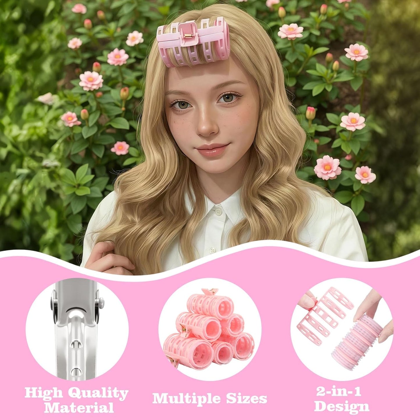 Skiennix 2-in-1 Hair Rollers Set - 6 Pcs Curlers with Styling Clips for All Hair Types