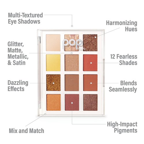 POP Beauty Lightshow Palette - Fire Fit | 12 Richly-Pigmented Eyeshadows in Matte, Metallic, Satin & Glitter Finishes