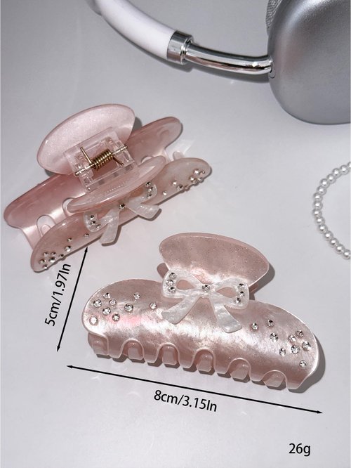 OUSEON Bow Hair Claw Clips for Women, Non-Slip Sparkling Hair Clamps for Thick Hair, Strong Hold Hair Accessories for Workout Party Everyday Use