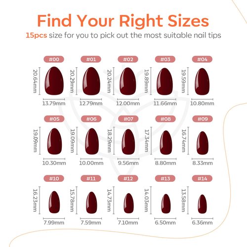 Modelones Christmas Press-On Nails - Red Short Almond Fake Nails | Reusable Kit with Glue & 30 Pcs in 15 Sizes