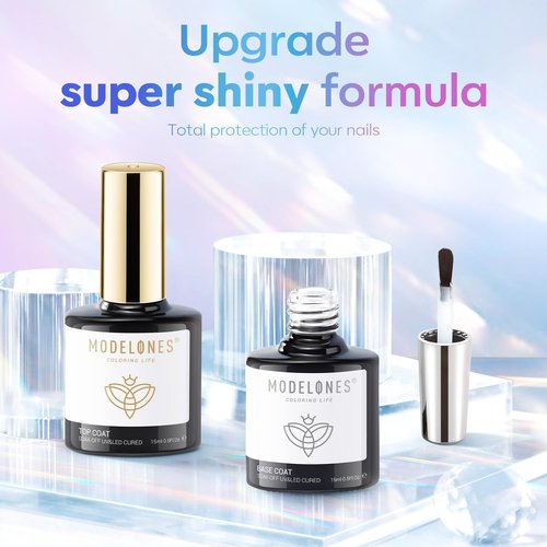 Modelones Gel Top Coat - 2026 Upgrade Super Shiny No Wipe Base & Top Gel Polish | 15 ml