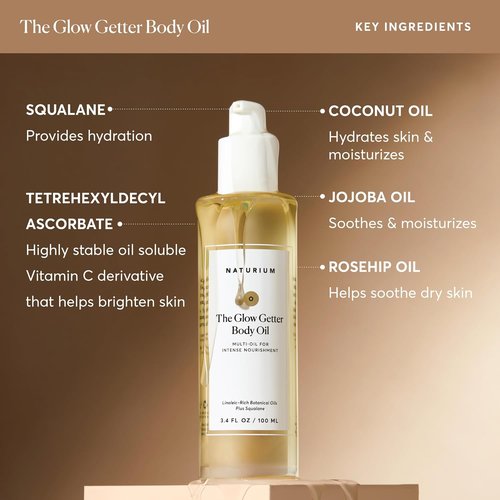 Naturium Glow Getter Body Oil - Intense Hydration & Nourishment, Vegan & Cruelty-Free, 3.4 oz
