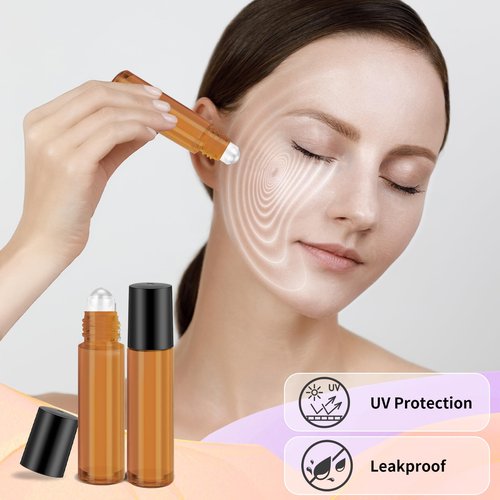 150 Pcs Essential Oil Roller Bottles 10 ml Leakproof Empty Glass Roll on Bottles with Stainless Steel Roller Balls with 20 Funnels 20 Droppers 5 Opener for Travel Perfume Essential Oil(Amber)