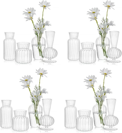 Hewory Mini Glass Vases - Cute Clear Bud Vases Set for Weddings & Home Decor | 16 Pieces