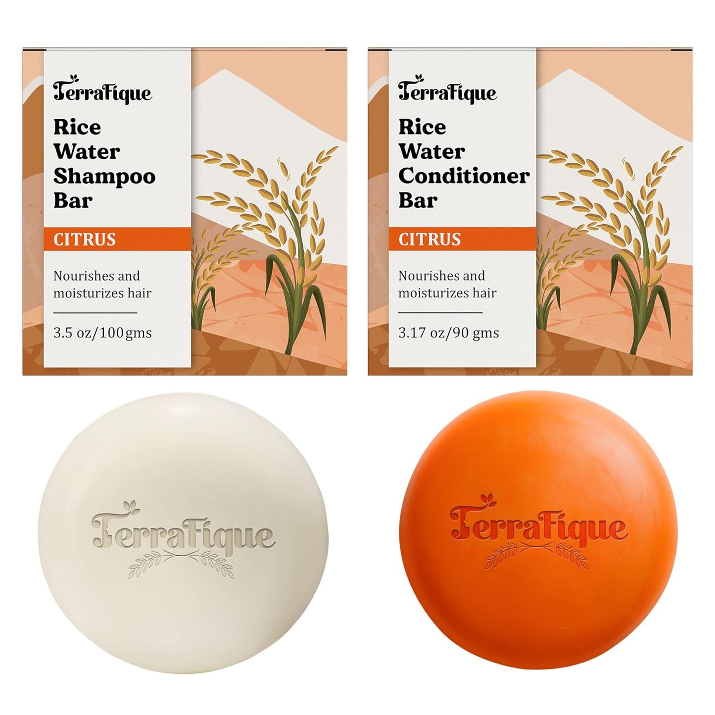 Skiennix Rice Water Shampoo & Conditioner Bar Set - Citrus Scent for Thinning, Dry Hair - Travel-Friendly 3.17 Oz