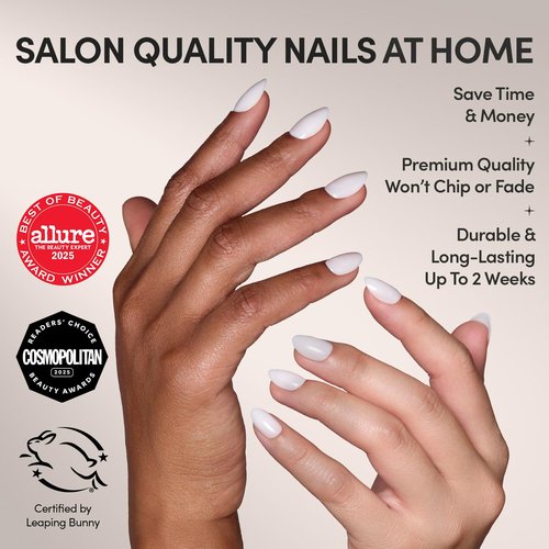 Glamnetic Press On Nails - White Swan | Opaque Classic Off White Short Oval Fake Nails, Salon Quality | 15 Sizes - 30 Nail Kit with Glue