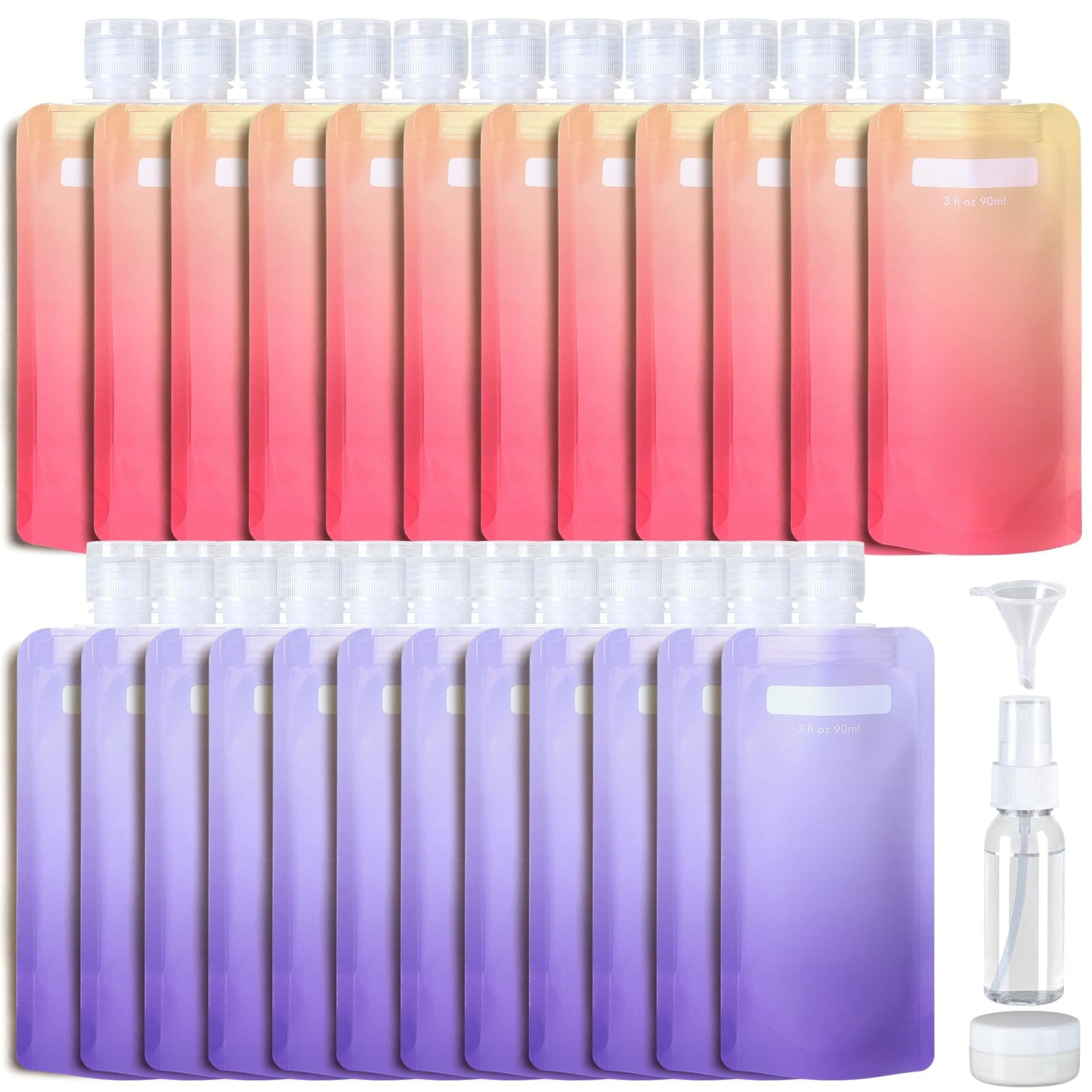 PACKISM Travel Toiletry Containers - 27 Pack Leak Proof 3oz TSA Approved Travel Pouches, Stand Up, Slim & Lightweight Design, Space Saving, Pack More Shampoo Conditioner Lotion Body Wash