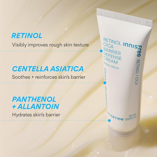 Innisfree Retinol Cica Barrier Cream - Calming Korean Moisturizer for Sensitive, Acne-Prone Skin